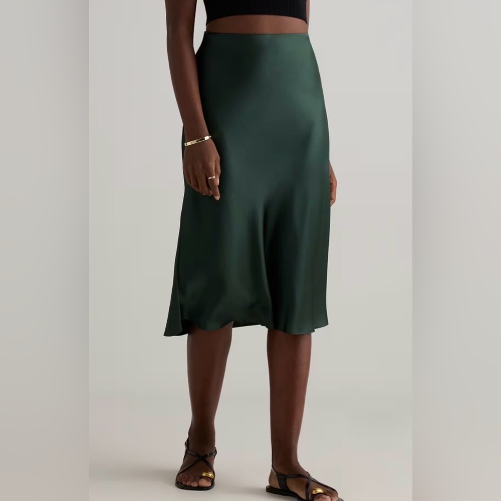 Quince Elegant Green Silk Midi Skirt